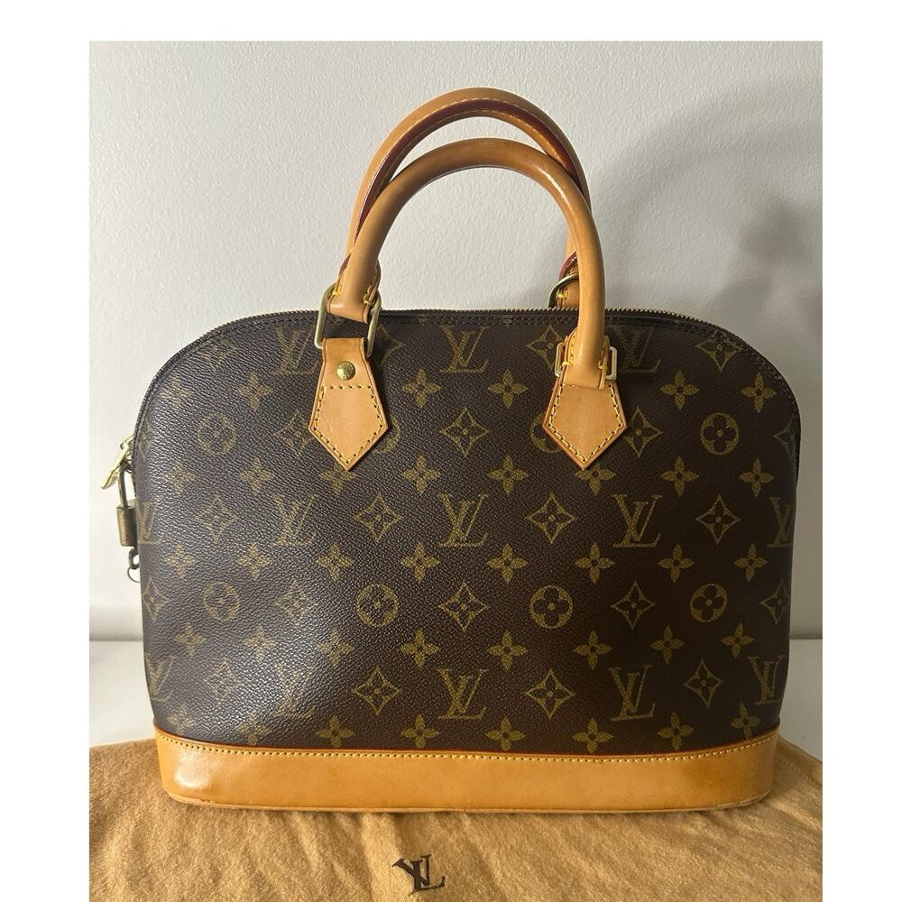 Louis Vuitton Alma PM Monogram Canvas Satchel Bag Brown Leather Authentic